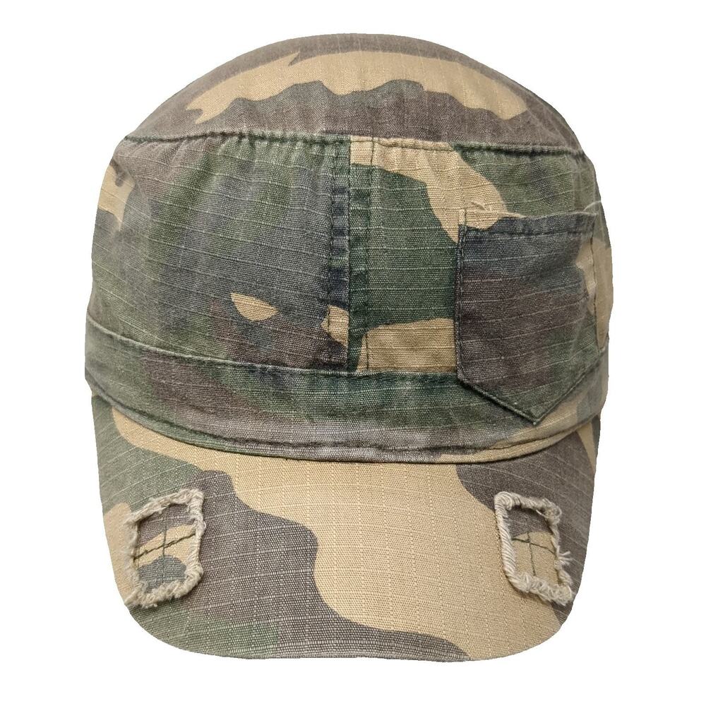 D&Y Army Cap Green Camo One Size Distressed Ripstop Side Pocket Strapback Hat